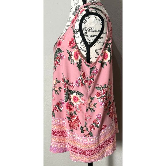 Pink Rose Vintage Blouse Top Tank CrissCross Back Romantic Spring Y2K Sz Large - Picture 2 of 7